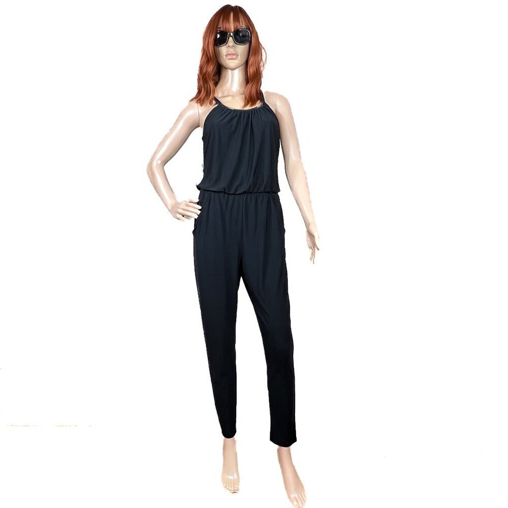 2B‎ Bebe Black Jumpsuit with Silver Choker Size XS